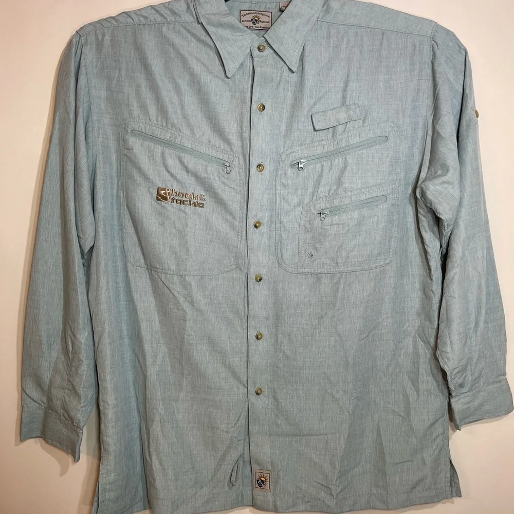 Hook & Tackle L Mens Air/X Fishing Gear Shirt 50 UV Protection Long Sleeve Blue - Picture 3 of 7